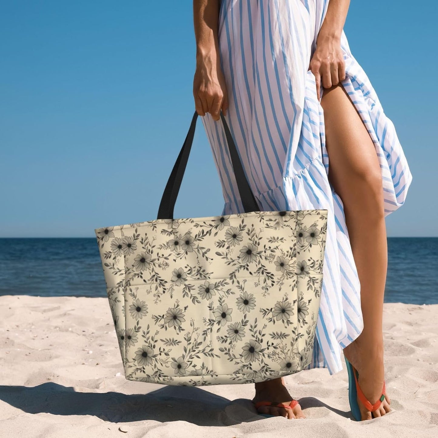 Beach Bag for Women Beach Tote Bag Waterproof Sandproof Large Bags with Zipper Big Capacity for Vacation Travel
