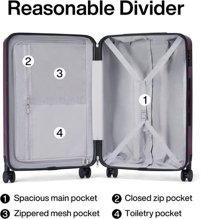 Hanke 29 Inch Luggage Suitcases With Spinner Wheels Lightweight PC hardside Rolling Suitcase With Travel Lock, Checked-Large 29-Inch Christmas Gifts for Birthday （Purple）