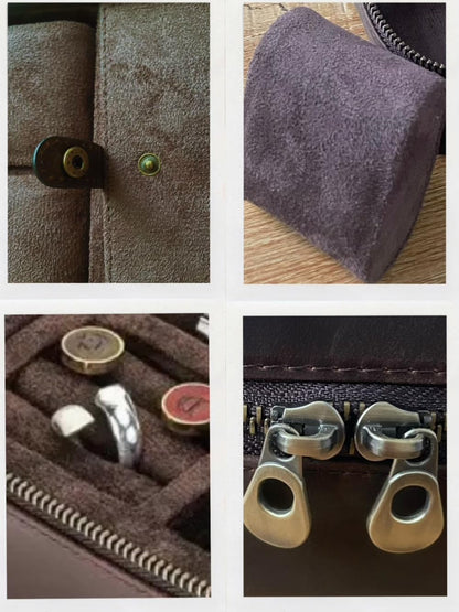 Watch Travel Case for Men, Genuine Leather Watch Case Travel Jewelry Case Vintage Travel Watch Box Handmaded Leather Watch Holder Cufflinks Box for Home Storage,Travel and Display