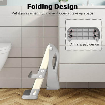 Potty Training Seat with Step Stool Ladder, Adjustable Foldable Potty Seat for Toilet with Anti-Slip Pads Ladder for Kids Boys Girls Toddlers - Grey