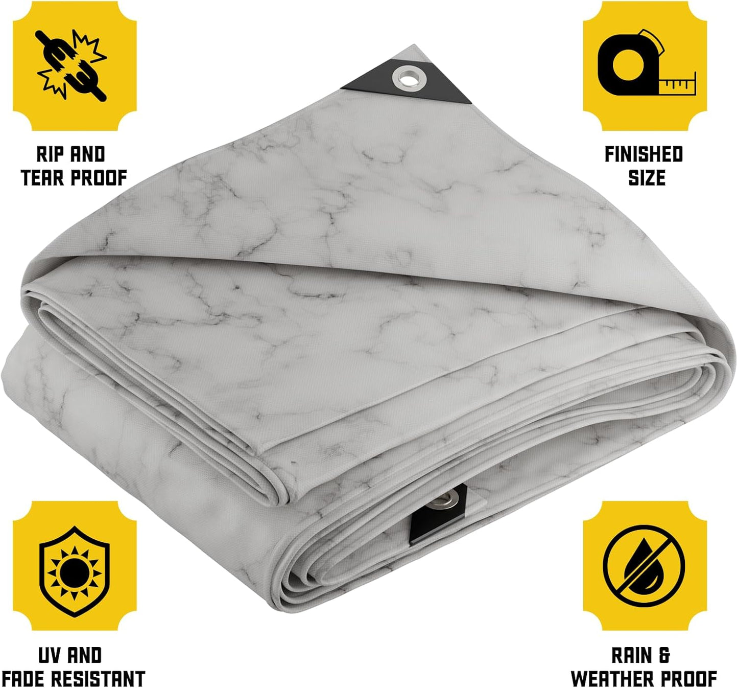 Core Tarps Extreme Heavy Duty 20 Mil Tarp Cover, Waterproof, UV Resistant, Rip and Tear Proof, Poly Tarpaulin with Reinforced Edges for Roof, Camping, Patio, Pool, Boat (Marble/White 24′ X 50′)