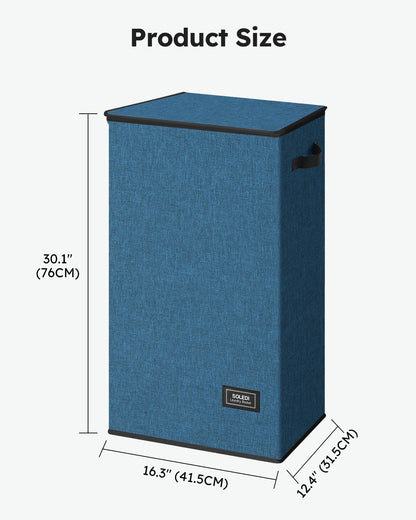 SOLEDI Slim Laundry Hamper with Lid, Narrow Laundry Basket with Removable Bags, Dirty Clothes Hamper with handle, Small Hamper perfect for Laundry room, Bathroom, Bedroom, Small spaces. 70L Blue