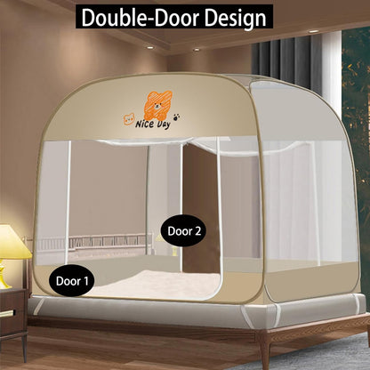 CMINGJ Mosquito Net for Bed, Portable pop up Mosquito Netting with Bottom, Free Installation-Suitable for Bedroom, Camping, Folding Portable Design for Baby Adults (Orange Bear) L79 x W71 x H61