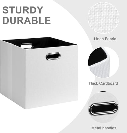 Posprica Fabric Storage Cubes, 13x13 Collapsible Storage Bins with Dual Handles, Foldable Storage Boxes Basket for Closet Shelf Cabinet Bookcase Organization, Set of 4, White