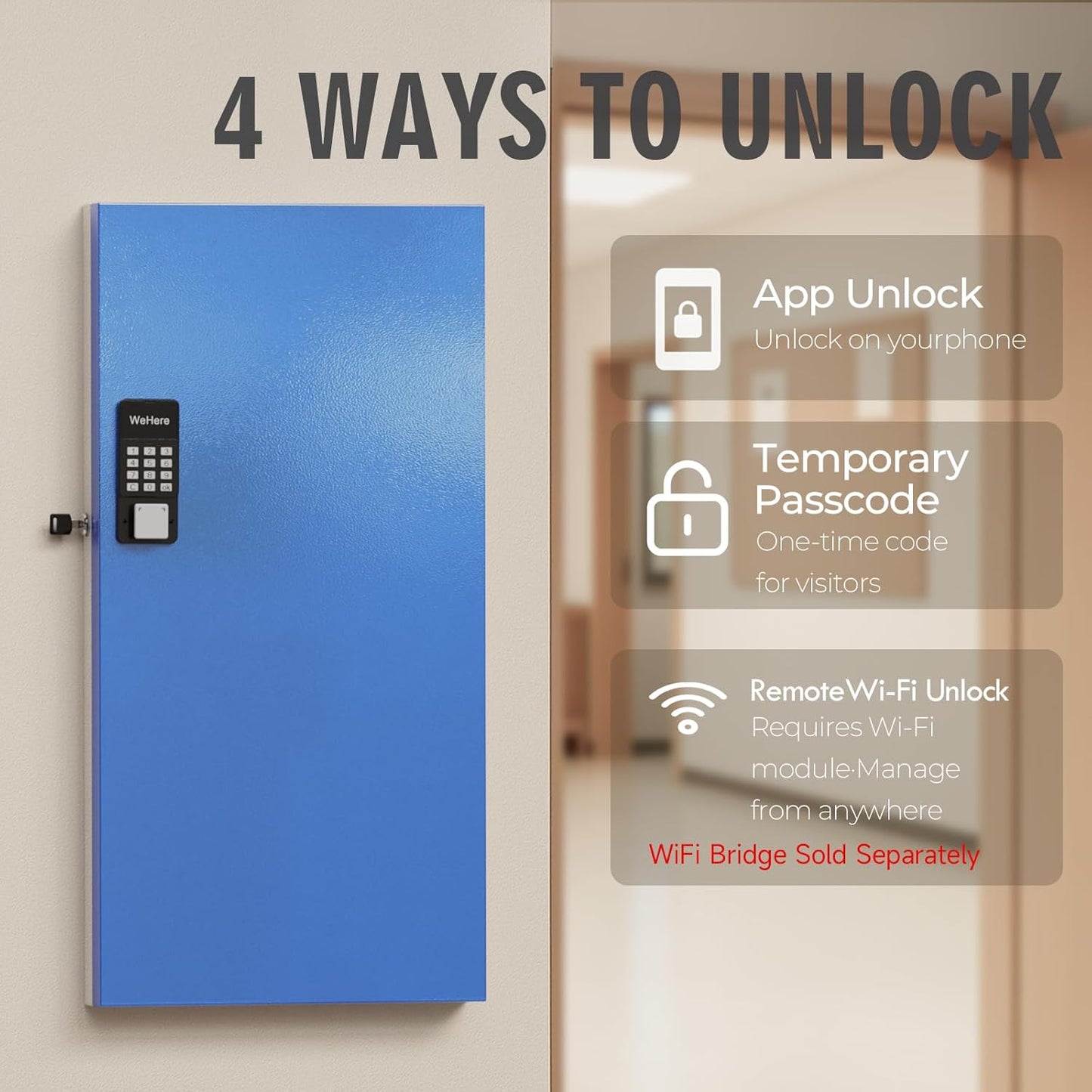 WeHere 120 Key Lock Box Wall Mount, Smart Security Storage Lockbox, Key Cabinet use APP Bluetooth/Fixed/Dynamic Password/OTP Share Unlock, Key Management for Valets/Realtors/Office