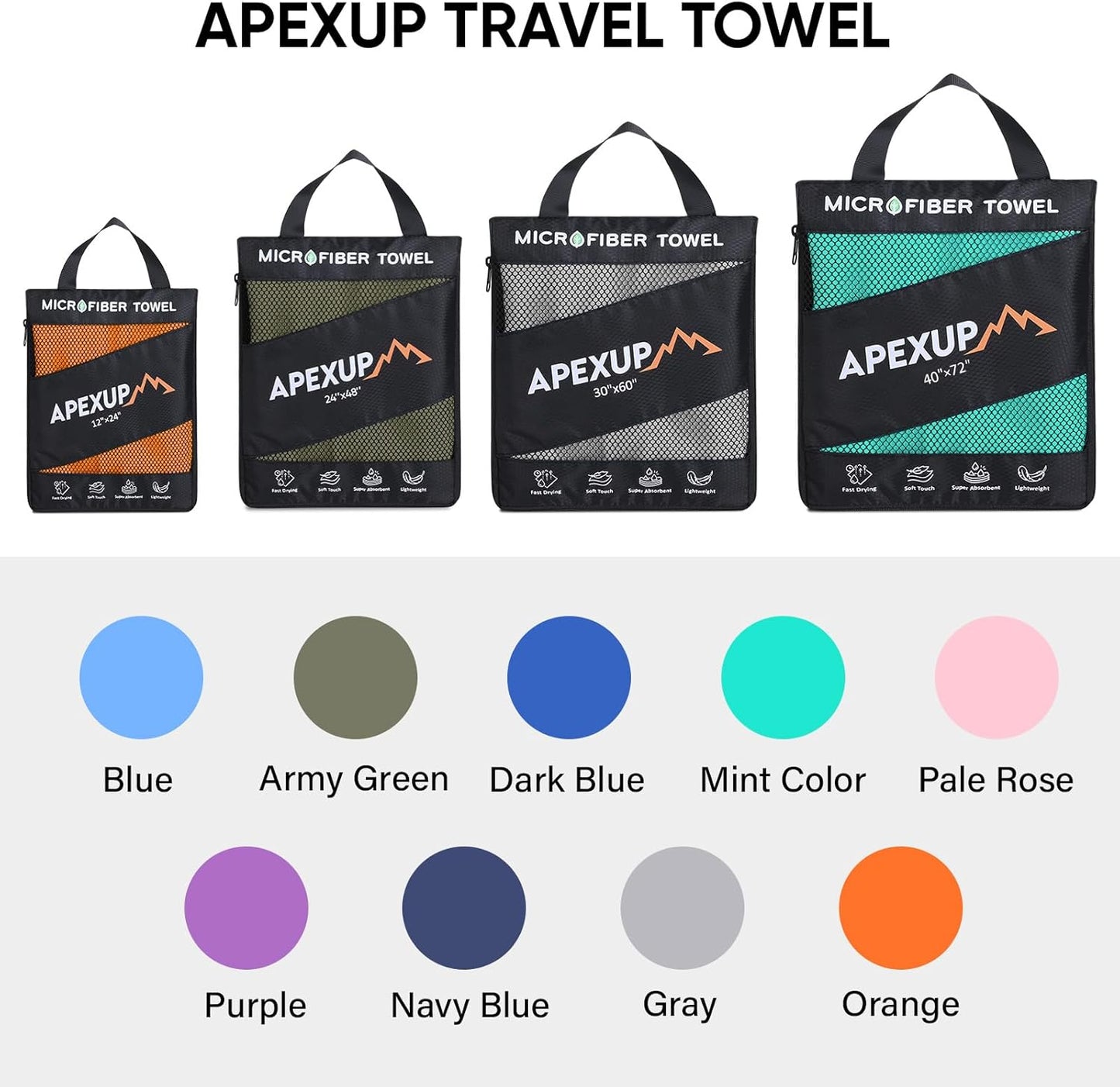 APEXUP Microfiber Travel Towel, Ultra Absorbent Quick Dry Towels, Lightweight Gym Sports Camping Towel for Workout, Yoga, Beach, Shower, Swimming (48"×24", Orange)