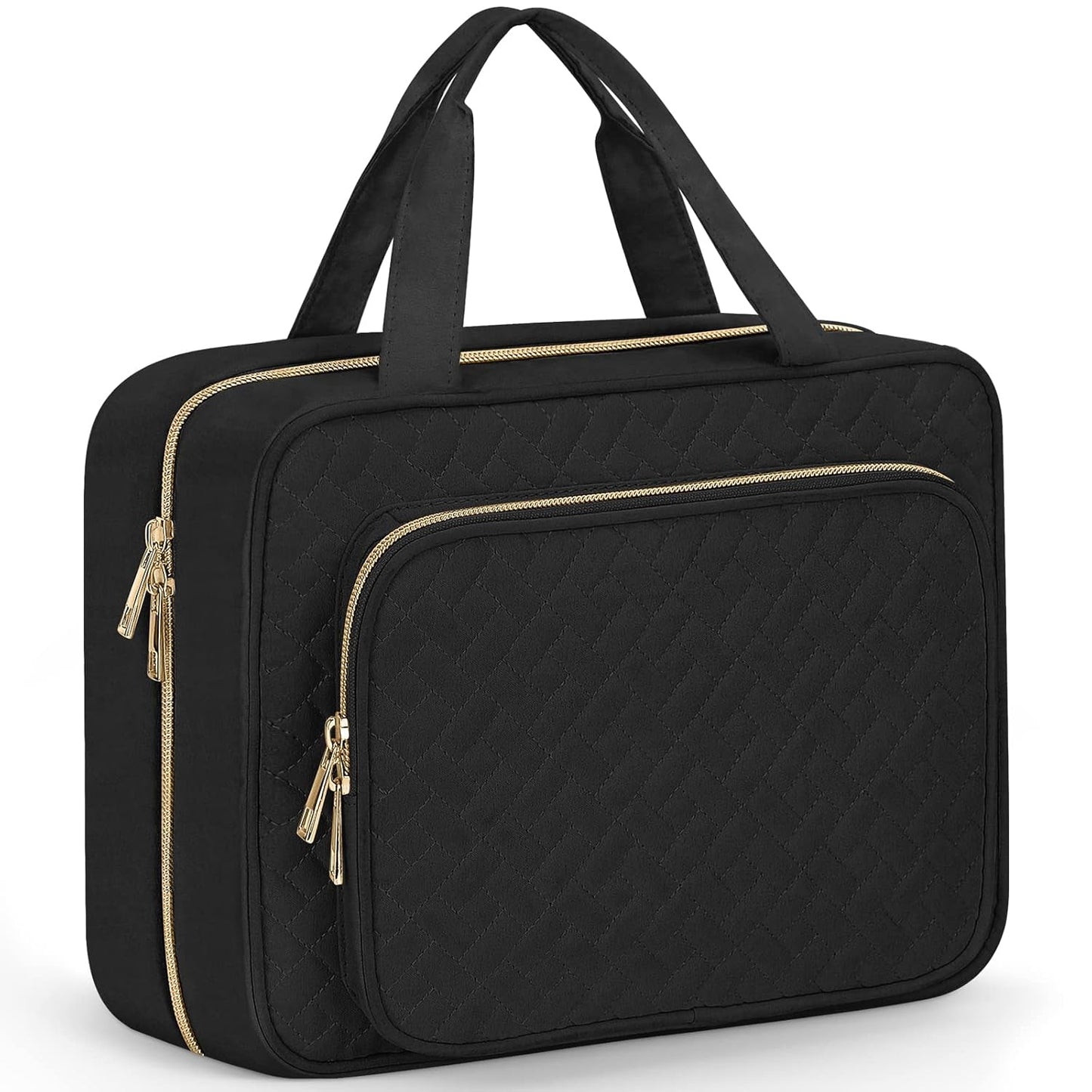 Wedama Toiletry Bag for Women, Medium Cosmetic Travel Bag, Hanging Toiletry Bag for Bathroom, Thickened PVC Waterproof Makeup Bag, Toiletries Bag for Travel Business Trips and Camping, Black