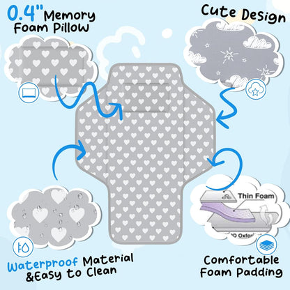 Baby Portable Changing Pad Travel - Waterproof Compact Diaper Changing Mat with Built-in Pillow - Lightweight & Foldable Changing Station, Newborn Shower Gifts