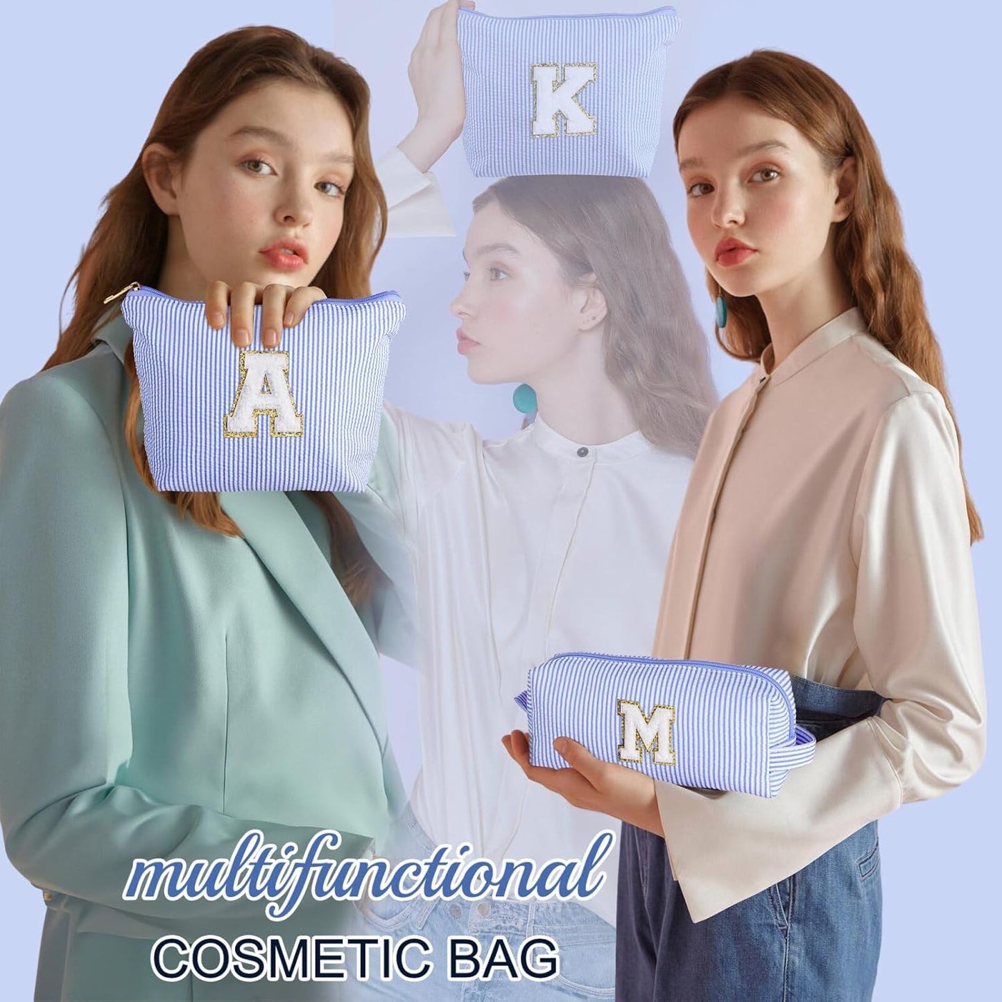 YOOLIFE Teen Girl Gifts Trendy Stuff | Makeup Bag | Cosmetic Bag | Makeup Pouch Teen Girl Gifts Trendy Stuff | Mothers Day Gifts | Birthday Gifts for Women Girls | Thank You Gifts Blue | Initial J