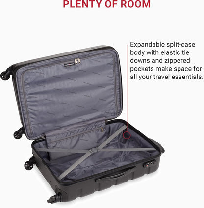 SwissGear 7366 Hardside Expandable Luggage with Spinner Wheels, Black, Checked-Medium 23-Inch