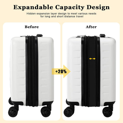 16 Inch Carry On Luggage Airline Approved, Expandable Lightweight ABS+PC Hard Shell Suitcases with 360° Spinner Wheels, TSA Lock, YKK Zippers (White, 1 PC)
