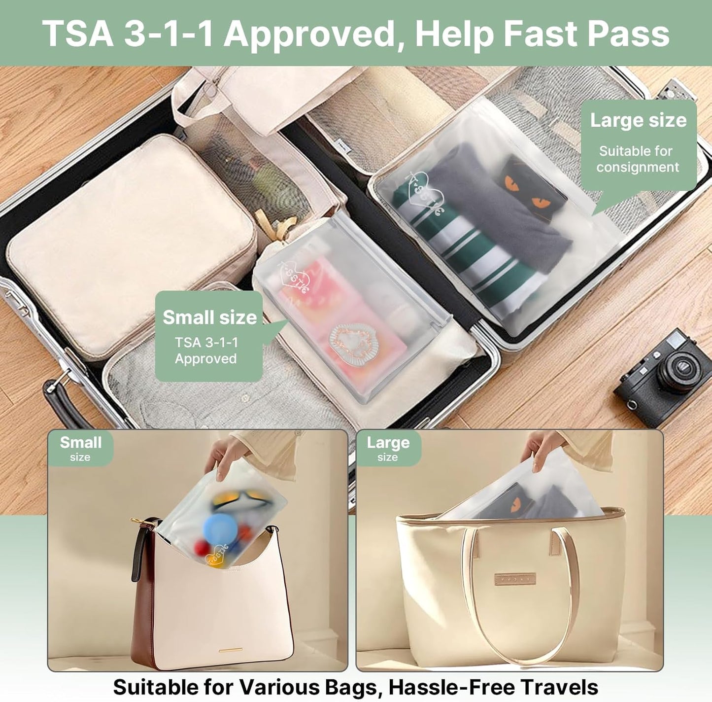 8 Pack Clear Toiletry bags, TSA Approved Quart Size Zipper Bags, PEVA Material BPA Free Leakproof Travel Makeup Cosmetic Bags, Carry on Airport Airline Compliant Bags for Wome&Men