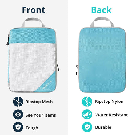 Compression Packing Cubes 6 Set, Compressible Space-Saving Packing Cubes for Travel - Compression Bags, Luggage Organizer, Travel Essentials for Women, Teal