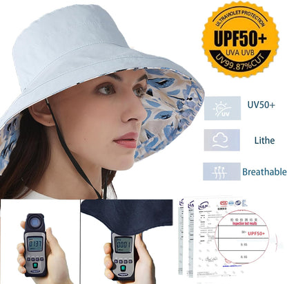 vidsel Womens Sun Hats Wide Brim Reversible Bucket Cotton Hat Packable Summer Travel Cap with Hat Clip,UV Protection