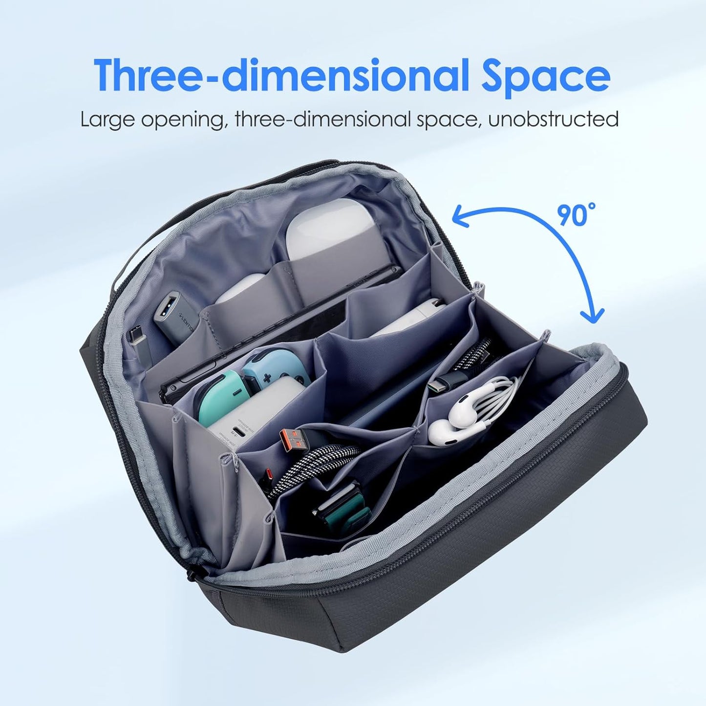 LENTION Electronics Organizer Bag Cable Tech Pouch for Electronic Accessories, Cable Organizer, Scratch-Resistant, Shock Proof, Padded Bag for AirPods, Charger Power Bank, Phone, Cord