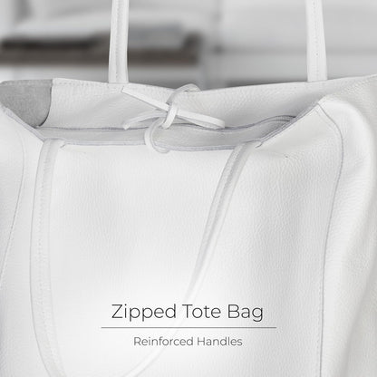 Italian Calf Leather Tote for Women with Zipper, Inner Pocket & Flat Base | Soft Unlined Shopper for Work & Travel