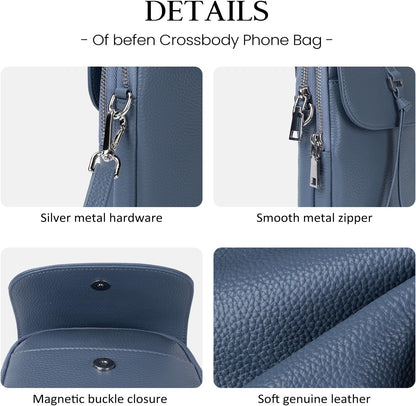 befen Genuine Leather Small Crossbody Bags for Women, Multi Pocket Cell Phone Crossbody Purse with RFID Blocking Card Slots