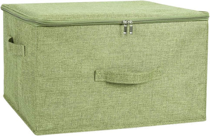ANMINY Storage Bins with Zipper Lids 36 Qt Lidded Fabric Storage Boxes Baskets Cubes with Handles Collapsible Washable Cotton Linen Closet Shelf Clothes Organizer Containers - Green, Large