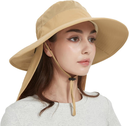 Fishing Hat Breathable Wide Brim Sun Hats with Neck Flap Bucket Hat Outdoor Safari Hat for Men Women UPF 50+ Sun Protection