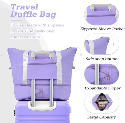 Merax Suitcase Set 24 inches Expandable Luggage with TSA Lock Spinner Wheels Hardshell Lightweight Vintage Luggage with Travel Bag,Purple