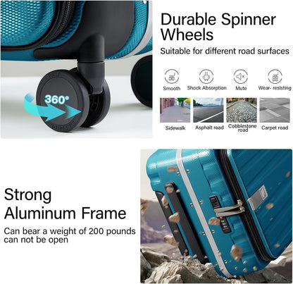 Hanke 26 Inch Large Luggage Suitcase Top Opening Aluminum Frame Tsa Luggage Hard Shell Suitcases with Wheels for Travel Woman Men, Caribbean Blue