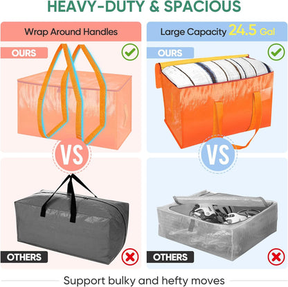 BALEINE 8-Pack Oversized Moving Bags with Reinforced Handles, Heavy-Duty Storage Tote for Clothes, Moving Supplies (Orange, 8-Pack)