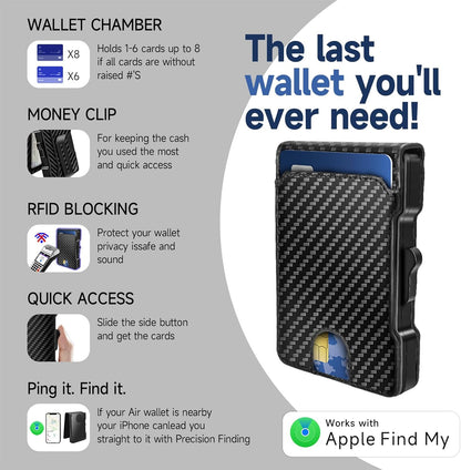 Zeeker Mens Air Wallet, with Smart Tracker, RFID Blocking Credit Card Clip, Bi-Fold Minimalist Wallet, Compatible with Apple Find My IOS Only, Replacement AirTag Chip(Carbon Fiber Pattern)