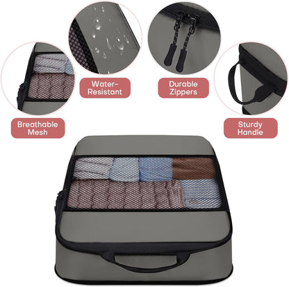6 PCS Set Compression Packing Cubes for Travel, Lightweight Packing Organizer Bags Travel Essentials for Carry On, Suitcase, Home Closet - Grey