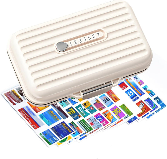 Travel Pill Organizer Box with Medicine Labels, 7 Compartments Portable Pill Case, Daily Medication Organizer Storage Pill Container for Pocket Pharmacy(Pearly White, L)