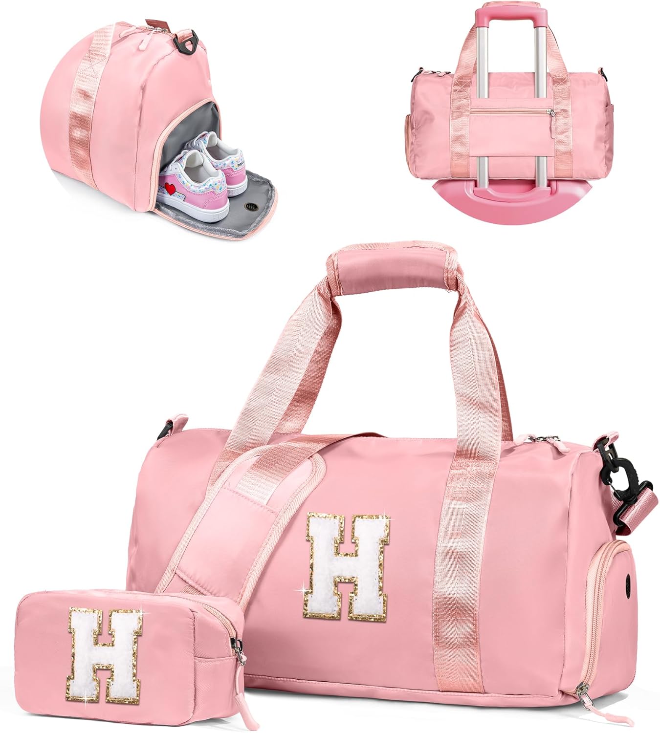 Gifts for Daughter-Girl Gym Bag with Shoe Compartment, Kid Personalized Weekender Ballet Bags, Initial Travel Tote with Makeup Pouch, Gift for Granddaughter Sister Niece (Letter H)
