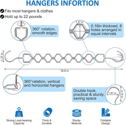 12 Pack Space Saving Hangers for Clothes, Heavy Duty 30Lbs Capacity Magic Clothes Space Saver Sturdy Metal Hanger Organizer with 360° Swivel Hook, Closet Organizers Storage Dorm Essentials Silver
