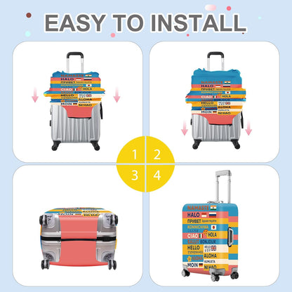 ANNA QUEEN Funny Multilingual Greetings Luggage Cover, Suitcase Protector with Hello in 15+ Languages, Stretchable, Washable Travel Cover for 20-22 Inch Luggage