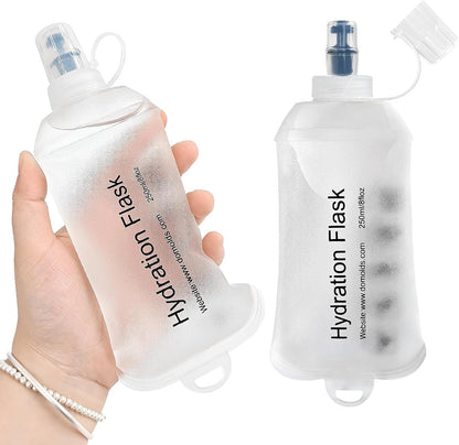 GYGYL Soft Flask, TPU Collapsible Soft Water Bottle for Hydration Pack, Running Vest, Leak-Proof Folding Water Bottle for Hiking Cycling Climbing Jogging-250ml White, 2pcs