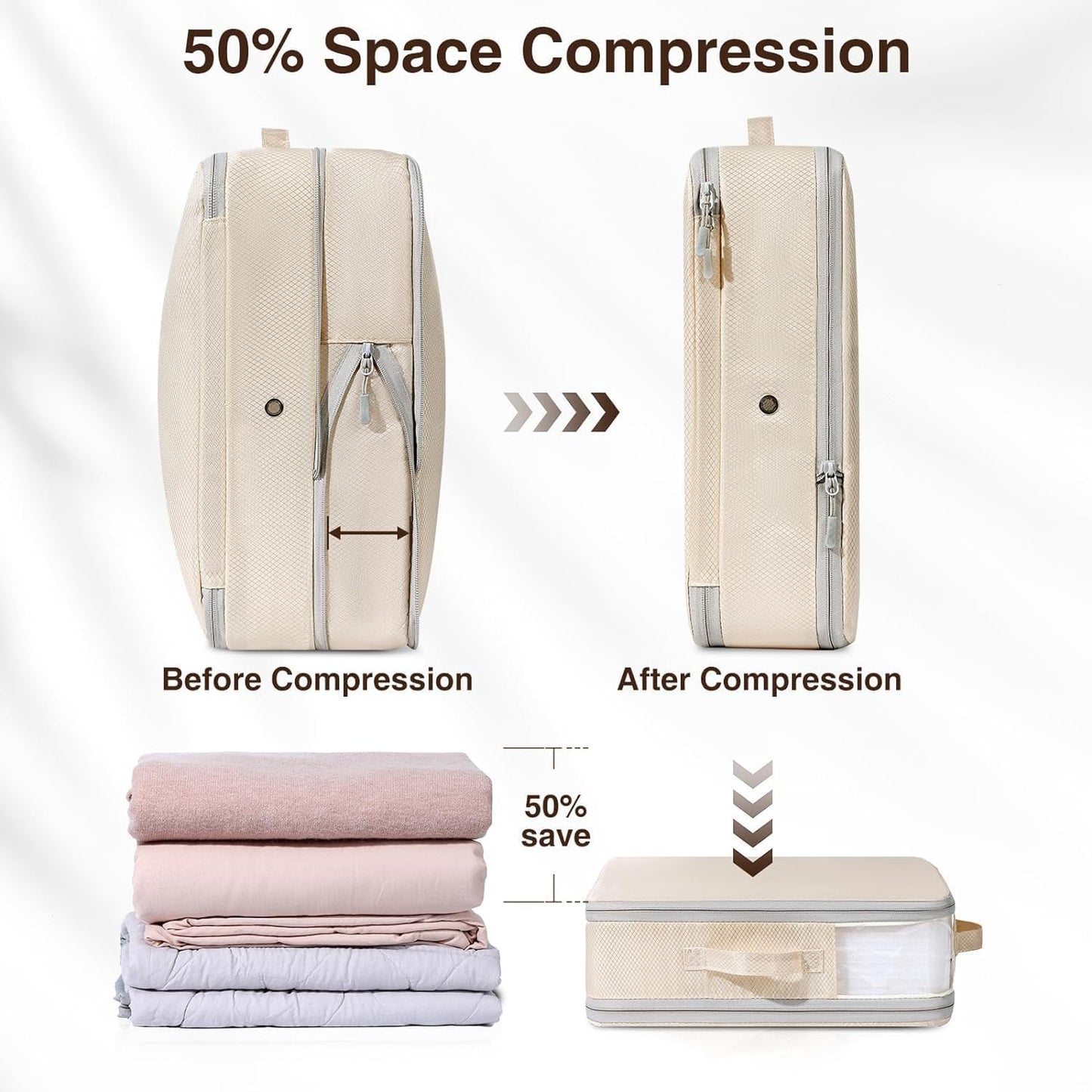 DIMJ Clothes Storage Bag 6 Pack, 19L Compression Storage Bags for Blanket, Sweater, Jacket, Closet, Sheet Storage Organizer with Window Handle, Compression Packing Cubes Space Saver Bags with Zipper