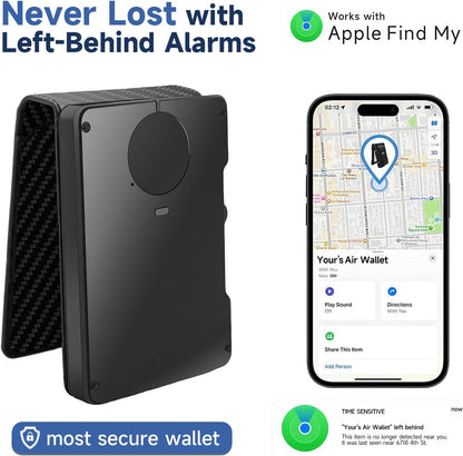 Zeeker Mens Air Wallet, with Smart Tracker, RFID Blocking Credit Card Clip, Bi-Fold Minimalist Wallet, Compatible with Apple Find My IOS Only, Replacement AirTag Chip(Carbon Fiber Pattern)
