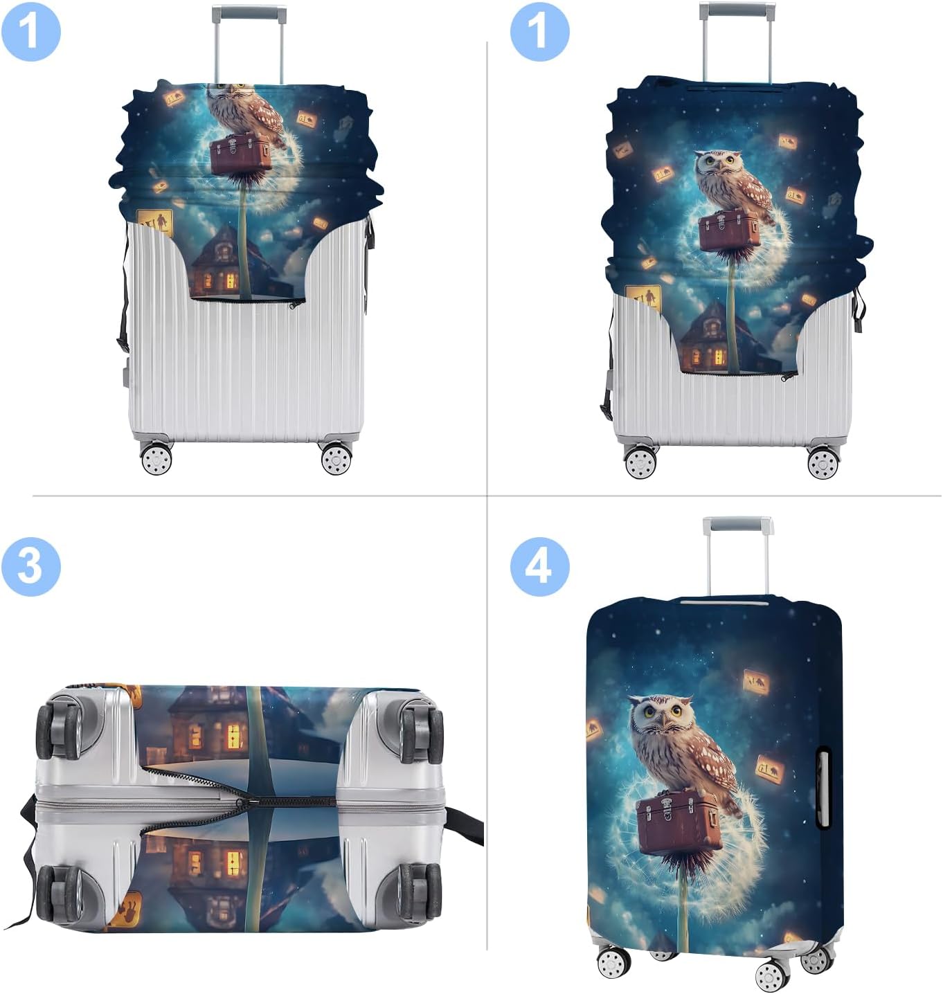 Owl Luggage Cover Washable Suitcase Protector Anti-Scratch,Stretchable Fit for 20-34Inch Luggage Durable Travel Bag Cover with Zipper Closure L(28-30inch suitcase)
