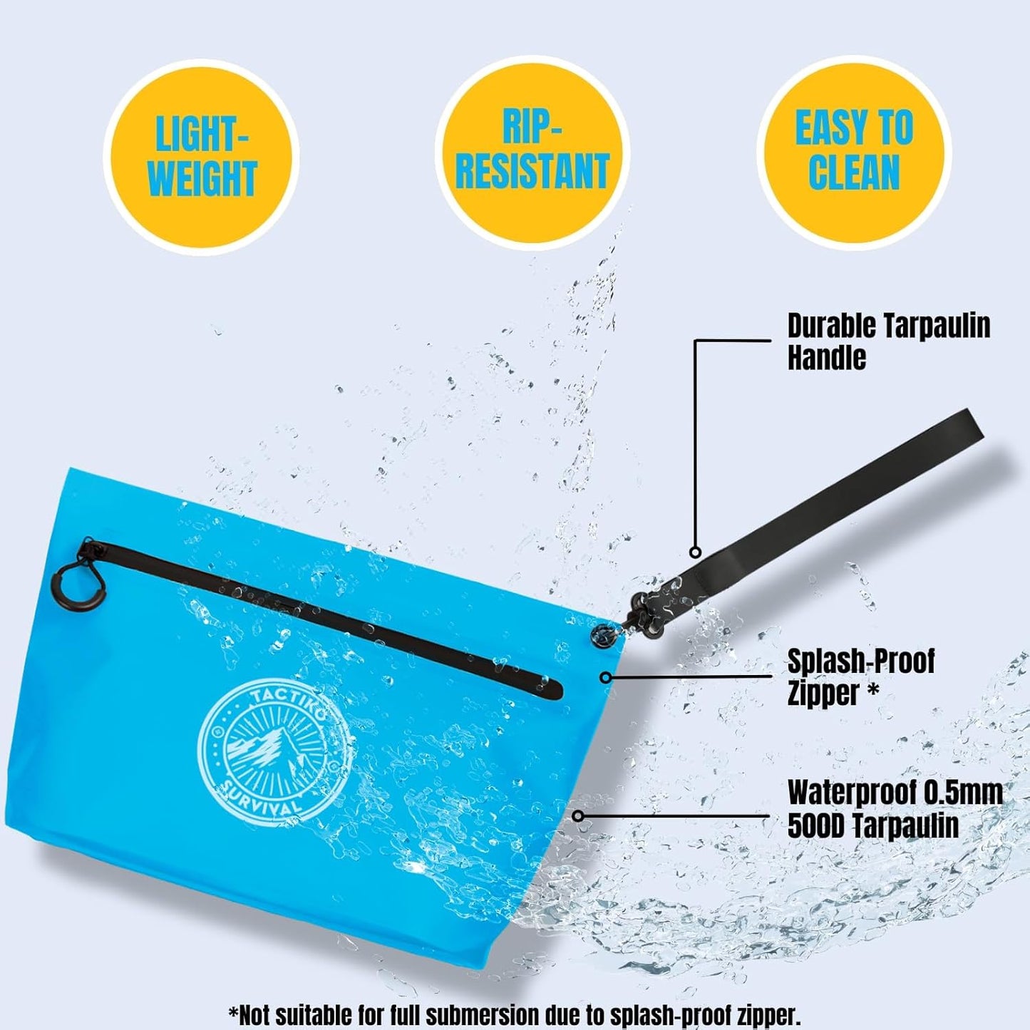 Tactiko Heavy-Duty Splash Water Resistant Zipper Pouches - Hold-All Organizers for Dry Bags, Travel Bags (Blue)
