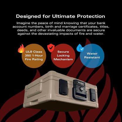 FireKing SureSeal Fire Safe with Key Lock, 1 Hour Fire Rated, UL Rated & 100 Hour Water Resistant Home Safe, Portable Home Safes, Taupe