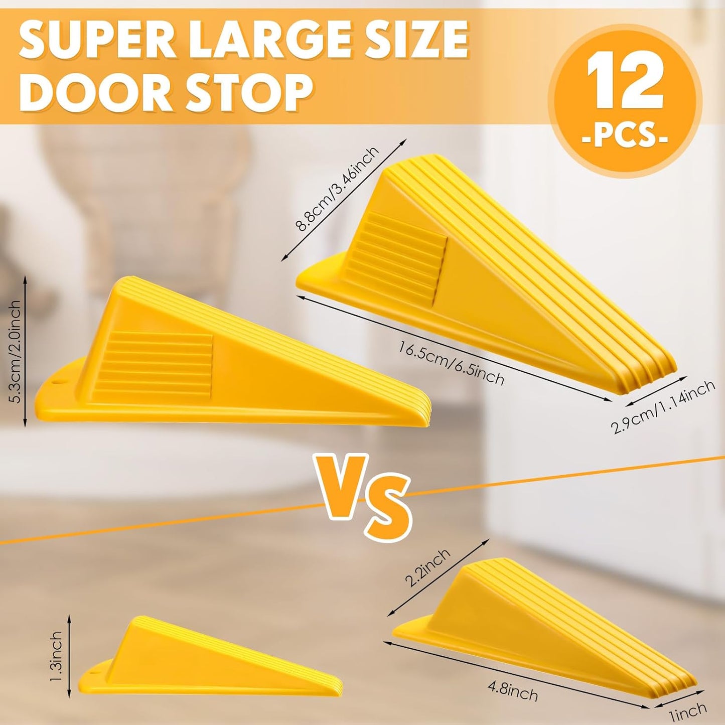 Frienda 12 Pcs Jumbo Door Stoppers Heavy Duty Door Stopper Tall up to 2inch Tall Wedge TPR Large Wedge Stackable Big Rubber Doorstop for Hotel Carpet Hardwood Concrete and Tile (Yellow)