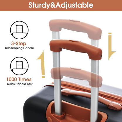 Merax Luggage sets of 3 Piece 20 24 IN Carry on Luggage Hard Case Black and Brown Luggage Expandable Checked Luggage Suitcase Set with Wheels