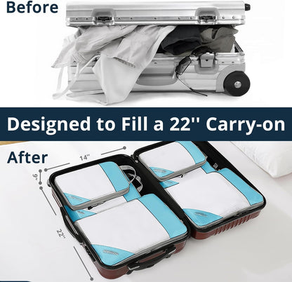 Compression Packing Cubes 3 Set, Compressible Space-Saving Packing Cubes for Travel - Compression Bags, Luggage Organizer, Travel Essentials for Women, Teal