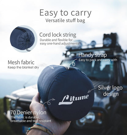 Travel Camping Blanket Lightweight and Breathable, 67 x 48 in Soft Airplane Flight Blanket for Travelers, Foldable Sheet with Stuff Sack for Train, Camp, backapcking, Office, Home (E651 Grey)