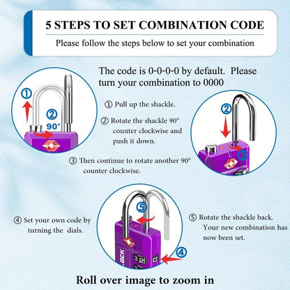 TSA Approved Travel Luggage Locks, Open Alert Combination Lock for School Office & Gym Locker,Toolbox, Pelican Case,Easy Read Dials- 1, 2 & 4 Pack (1, Dark Purple 2 Pack)
