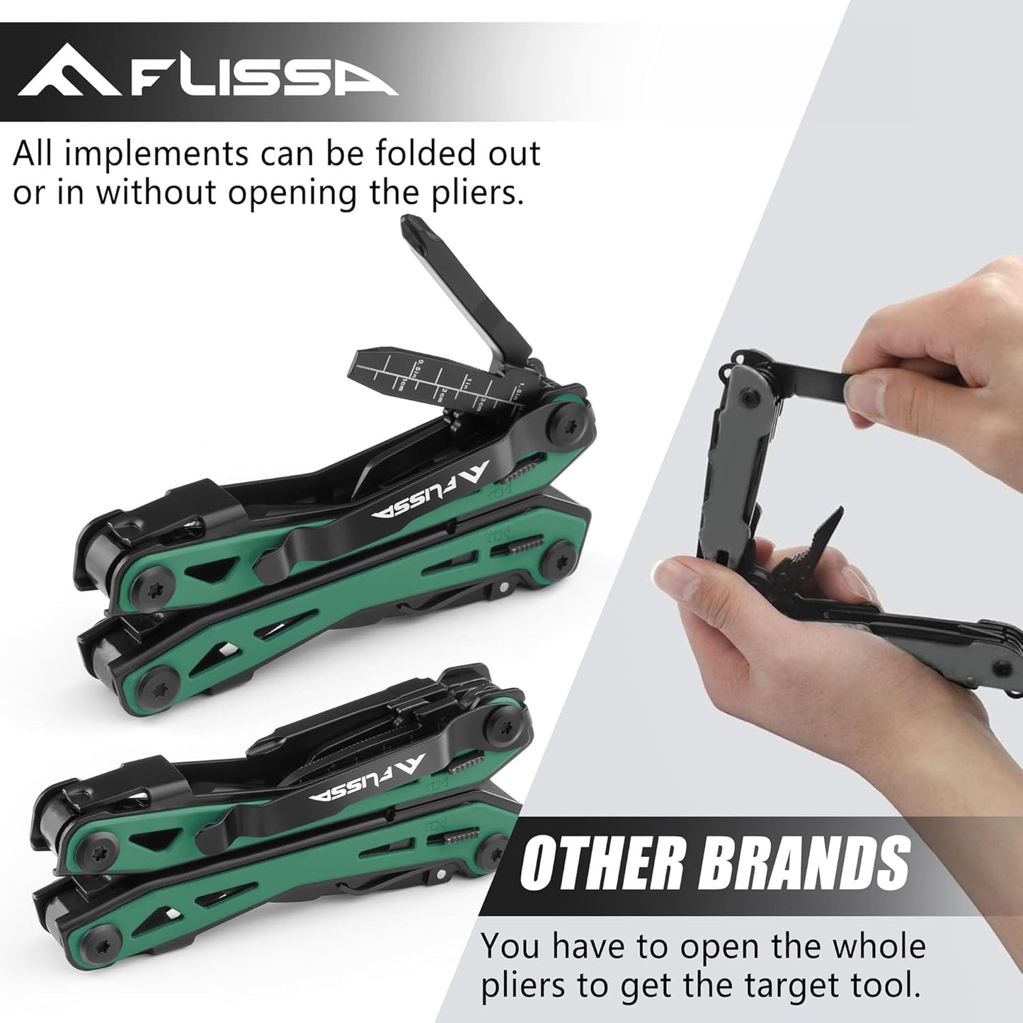 FLISSA 16-in-1 Multi Tool Pliers, Gift for Dad, Stainless Steel EDC Multitool with Pocket Knife, Belt Clip and Oxford Pouch, Self-locking Multipurpose Utility Multi-Tool for Camping Survival Outdoor