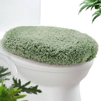 Microfiber Elongated Toilet Seat Cover 19.5"x 15" Machine Washable Solid Toilet Lid Cover Adjustable Rubber Backing Fits Most 18-19.5" L x 14-16" W Elongated Toilet Seat
