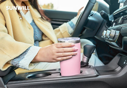 SUNWILL Travel Coffee Tumbler 20 oz, Insulated Mug with Lid, Stainless Steel Cup for Hot and Cold Drinks, Powder Coated Sakura