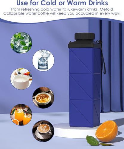 Collapsible Water Bottles, 2nd Generation Leakproof BPA-Free Travel Water Bottle 24.3oz(720ml),Lightweight Reusable Water bottle, Portable for Travel Cycling Gym Camping Sports,DarkBlue