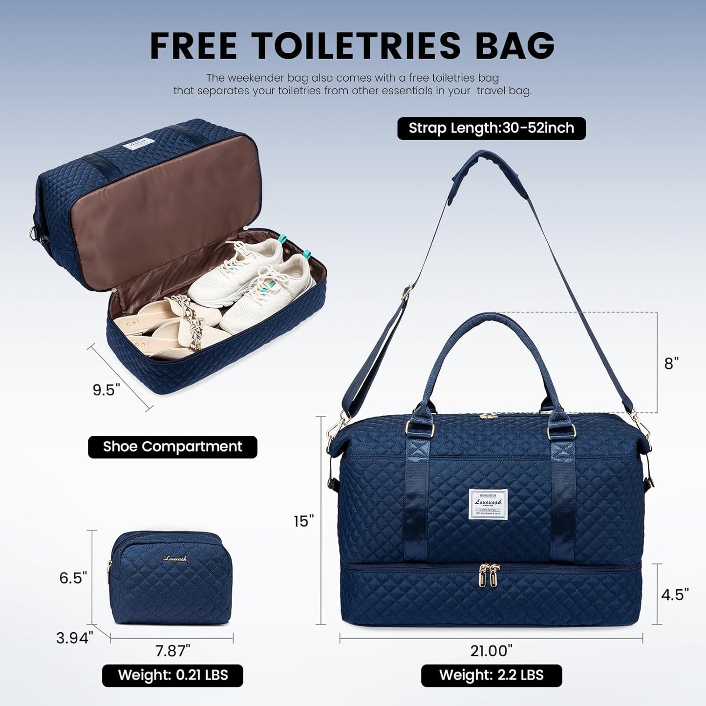 LOVEVOOK Travel Duffle Bag,Weekender Bags for Women with Shoe Compartment，Carry on Overnight Bag with Toiletry Bag,Gym Duffel Bag with Wet Pocket, Hospital Bags for Labor and Delivery