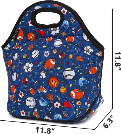 FlowFly Neoprene Kids Lunch box Insulated Soft Bag Mini Cooler Thermal Meal Tote Kit for Boys, Girls,Men,Women,School,Work, Office, FootBall