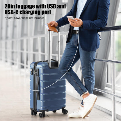 Coolife Luggage Suitcase Carry-on Spinner TSA Lock USB Port Expandable (only 28’’) Lightweight Hardside Luggage (Silver, 3 piece set)